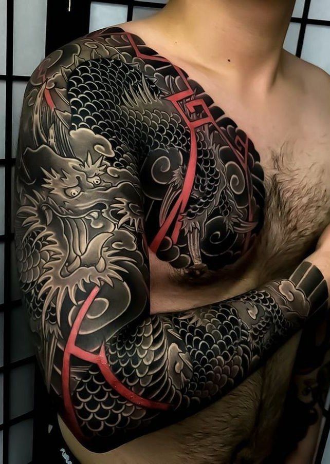 이레즈미 긴팔 타투: 가슴부터 팔까지