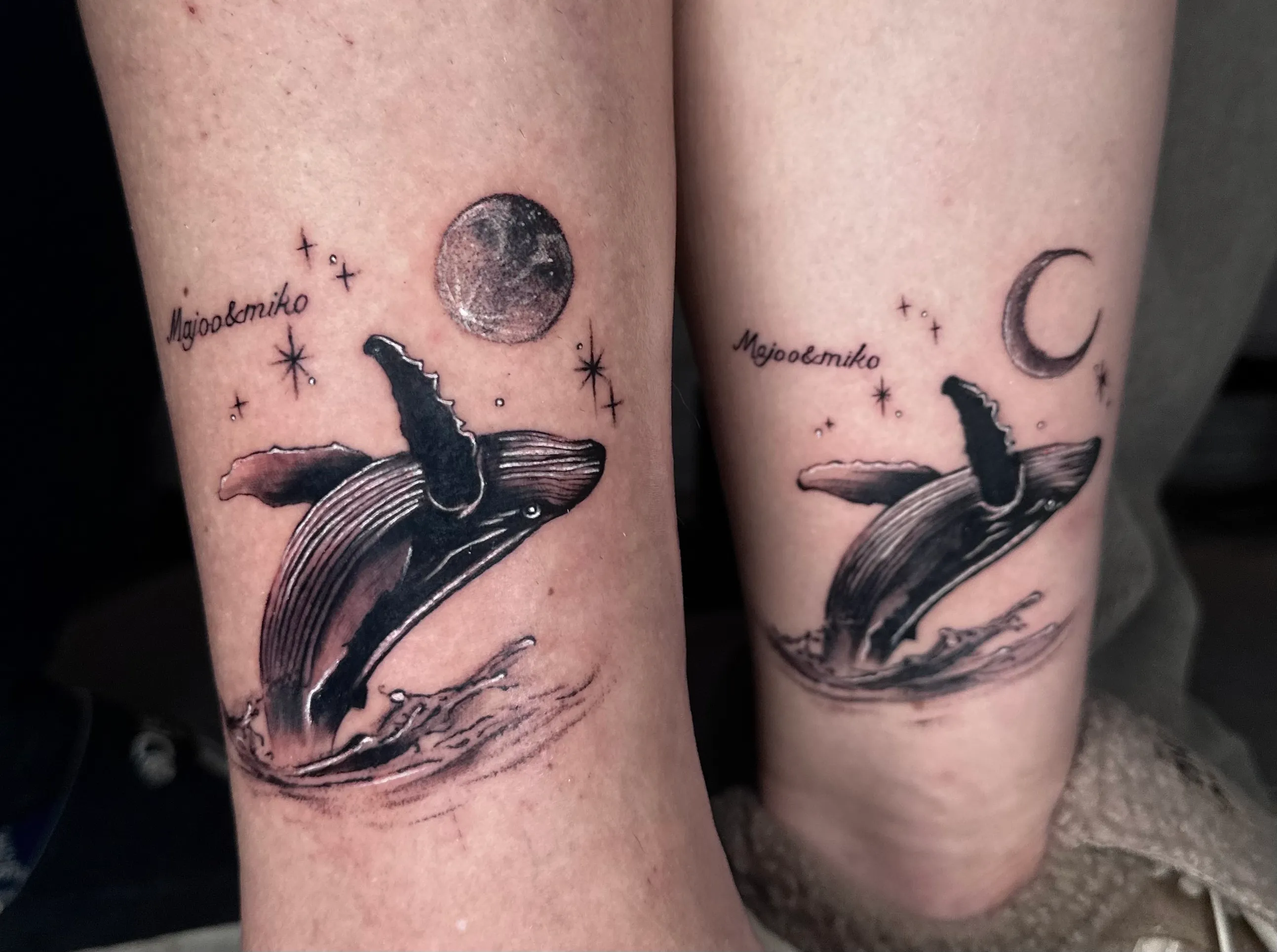 미니타투: 고래와 달 파도의 커플타투