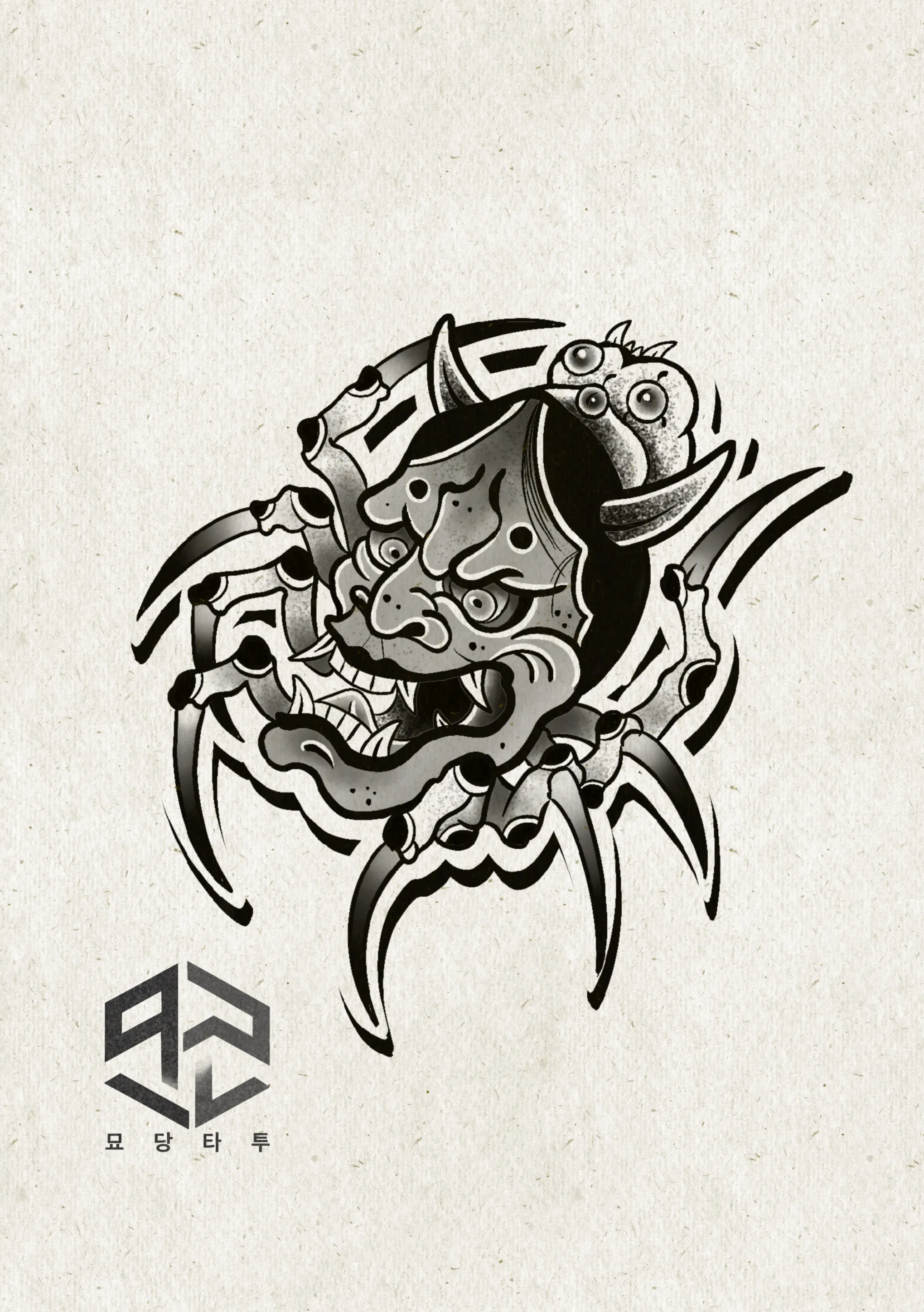 이레즈미 스타일의 거미 한야 타투: 묘당타투의 독창적 작품