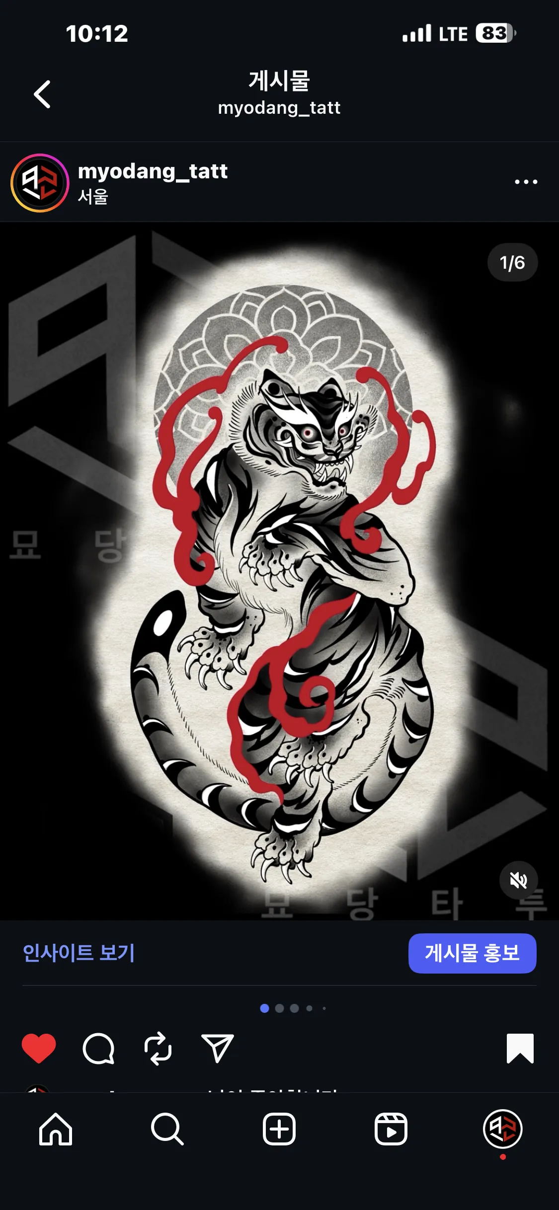 이레즈미 스타일의 한국 호랑이 타투