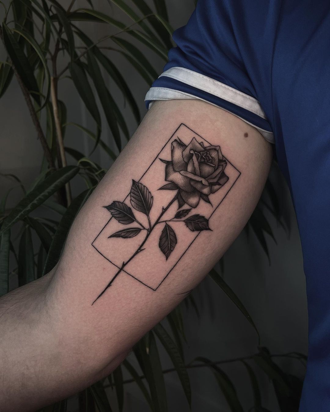 팔에 새긴 심플하고 존재감 있는 로즈 타투