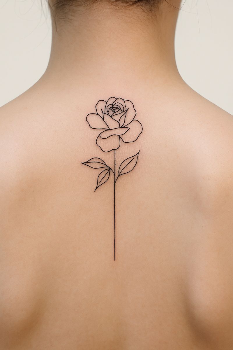 깔끔한 라인워크 장미 타투 - 침착한타투